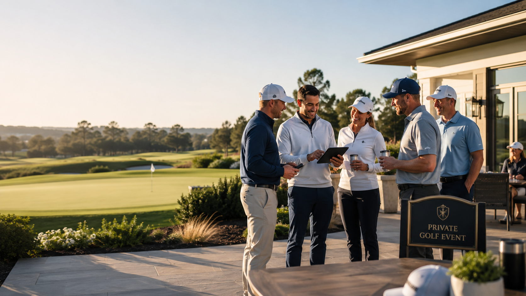 Friends gathering for a private golf event