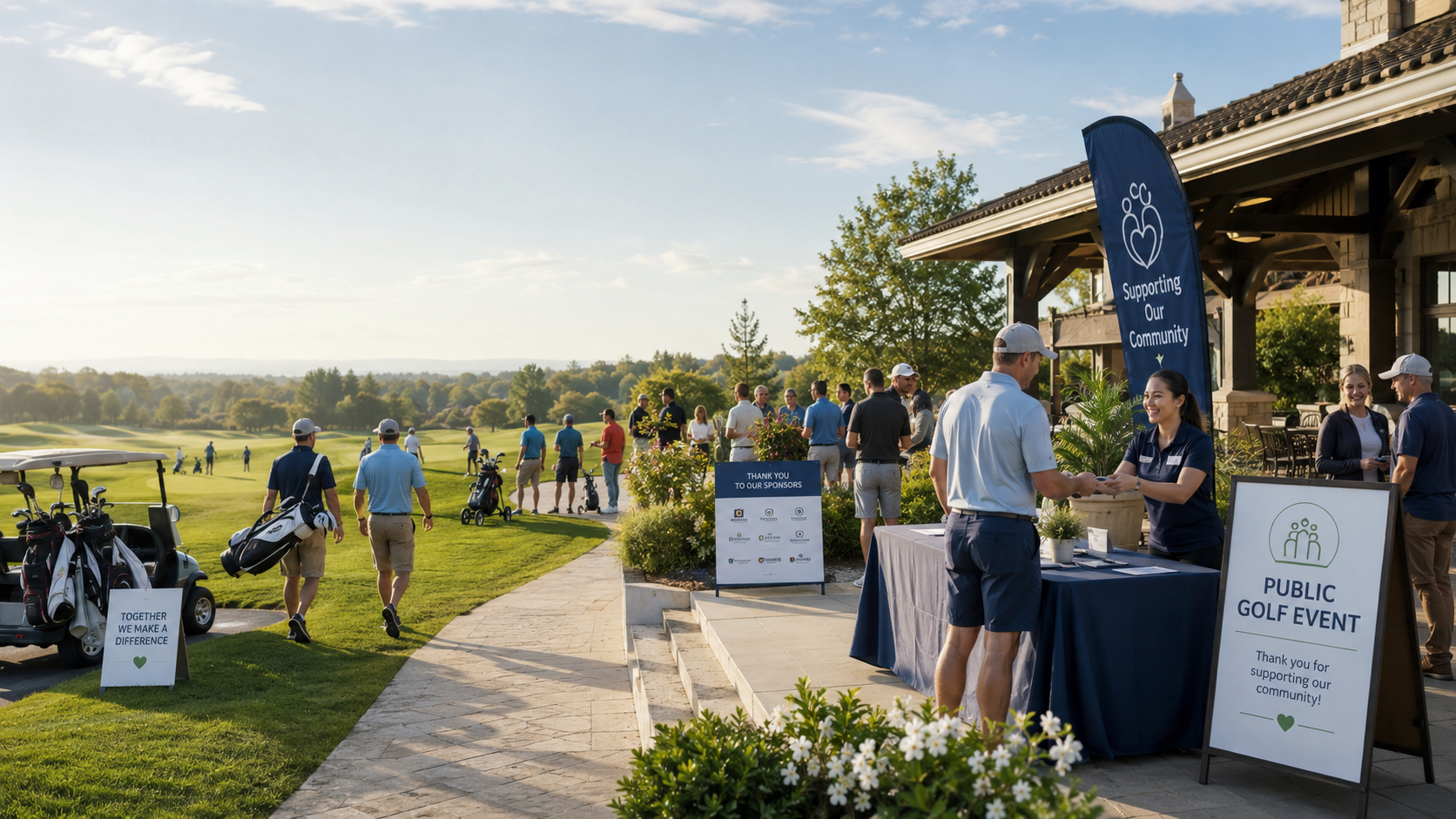 Community gathering for a public charitable golf event